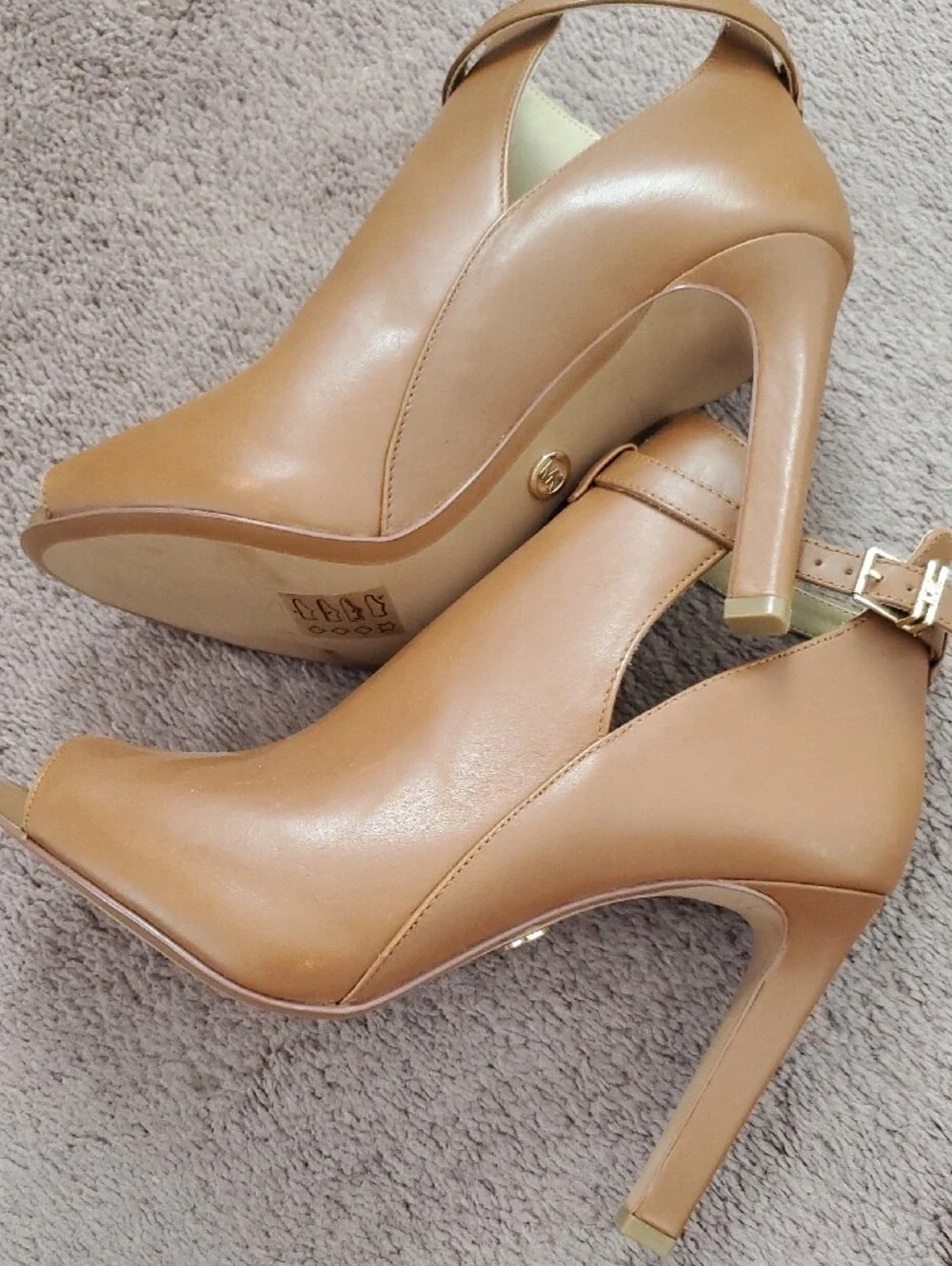 MICHAEL Michael Kors Peep-Toe Ankle Booties with Gold Buckle